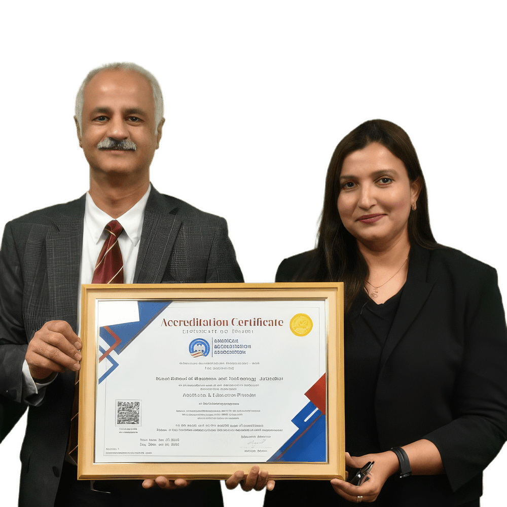 Two representatives holding a framed AAA Accreditation Certificate